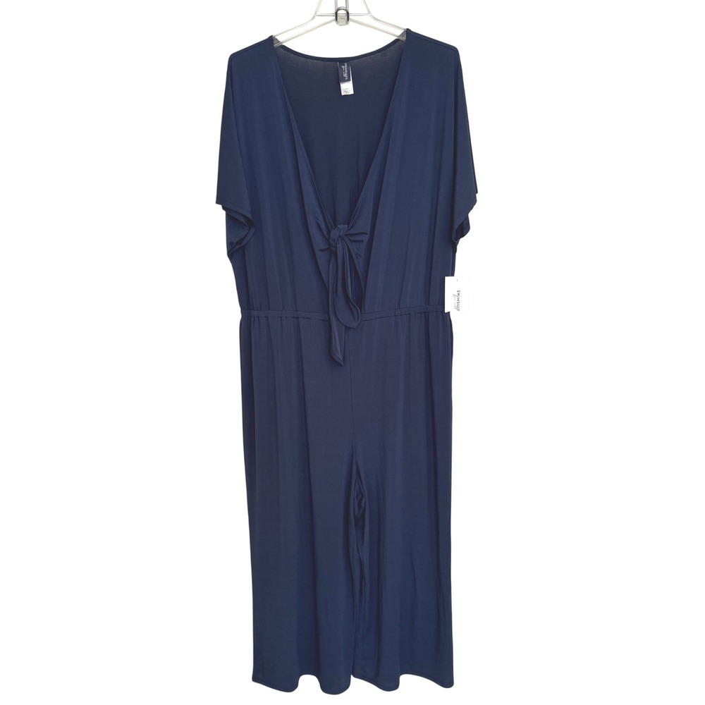 Swimsuits For All Jumpsuit Womens 22/24 Navy Blue Tie Front Coastal Beach NWT
